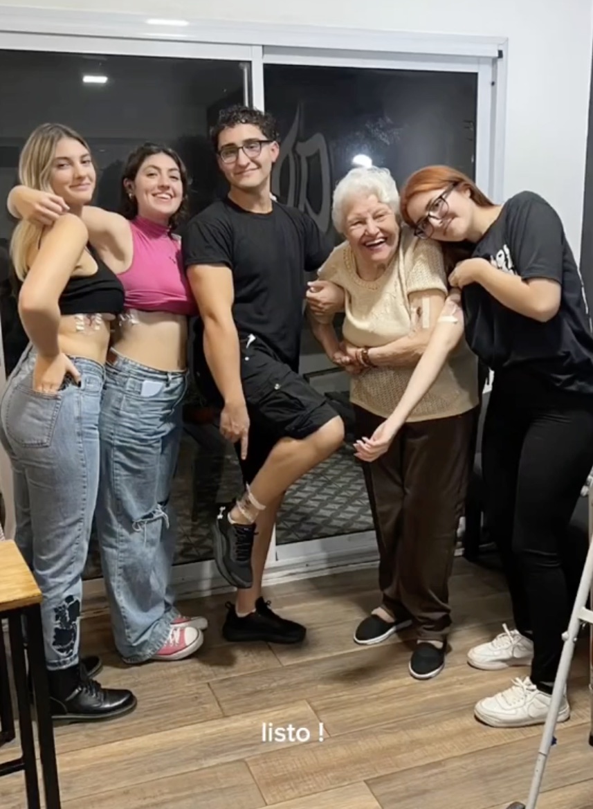 www.znewsservice.com gangster granny 91 year old woman shocks tiktok users with first tattoo surrounded by her four grandchildren jam press jmp320888