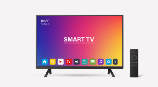 Smart TV Vector Illustration with Remote Control. Modern Smart TV Vector Art for Interface Design. Realistic Smart TV Vector for Technology Mockup. Stylish Television and Remote for App and Branding