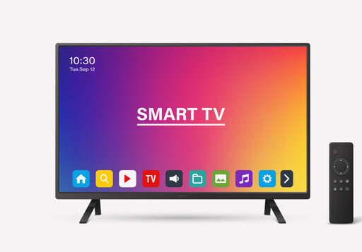 Smart TV Vector Illustration with Remote Control. Modern Smart TV Vector Art for Interface Design. Realistic Smart TV Vector for Technology Mockup. Stylish Television and Remote for App and Branding